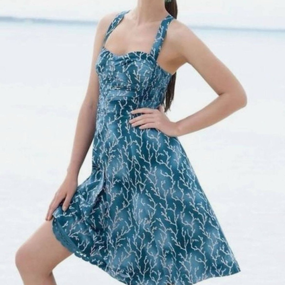 Anthropologie HD in Paris Acropora Dress - Coral Print Retro Pin Up - Size 4 - Picture 1 of 6